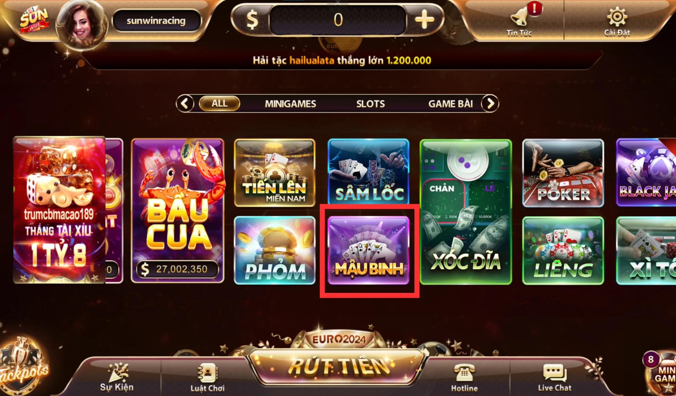 6 thao tác vào game Mậu Binh Sunwin